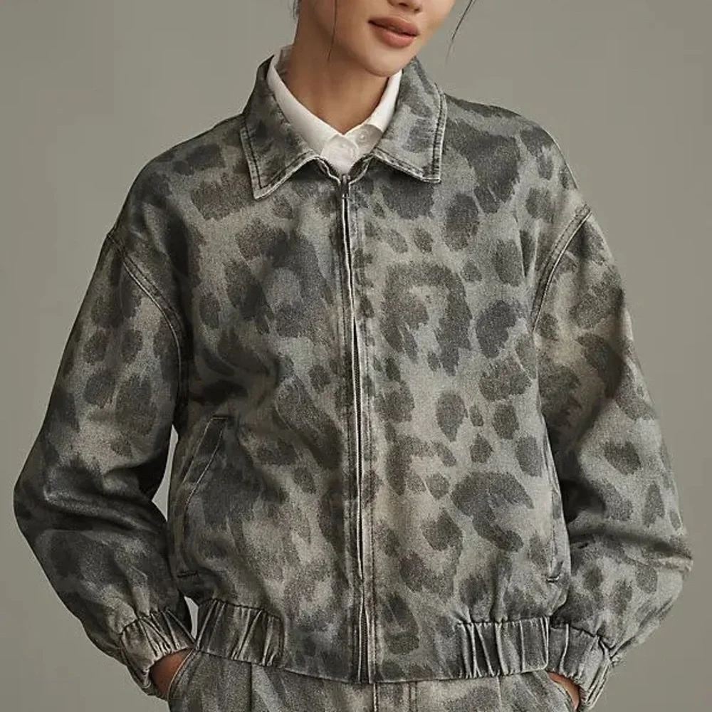 Anthropologie Pilcro Rylie Bomber Jacket Grey Leopard L - Picture 1 of 11